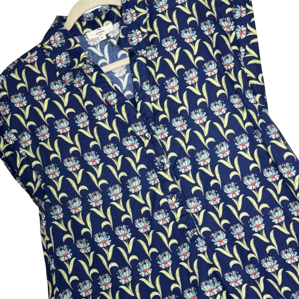 Entro Floral Mini Dress Women‎ Size S Navy Blue Sleeveless Cotton Ruffle Hem